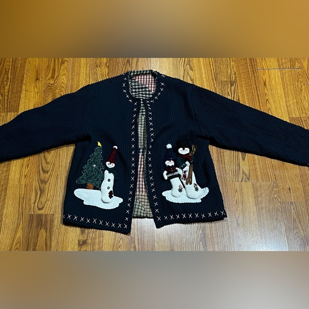 Vintage Country Lace Navy  Blue Quilted Snowman Jacket (No Size Fits Like L-XL)